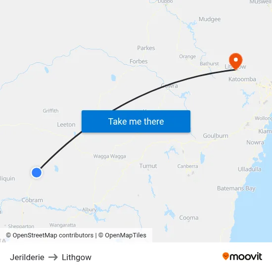 Jerilderie to Lithgow map