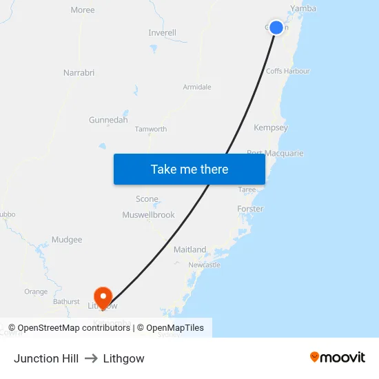 Junction Hill to Lithgow map