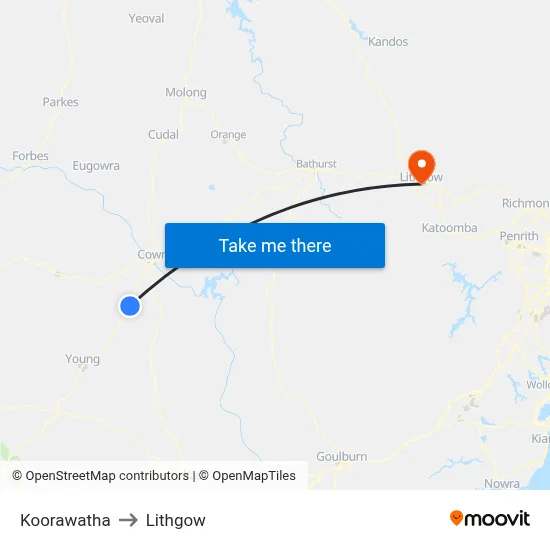 Koorawatha to Lithgow map