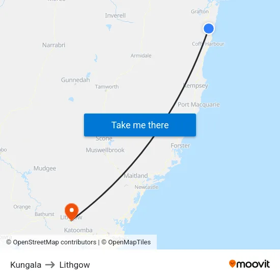 Kungala to Lithgow map