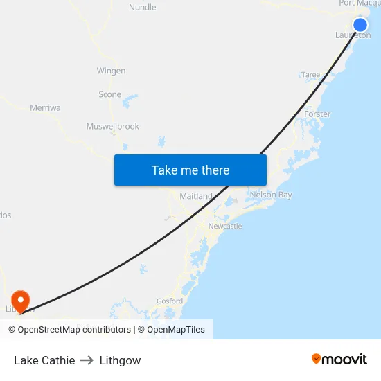 Lake Cathie to Lithgow map