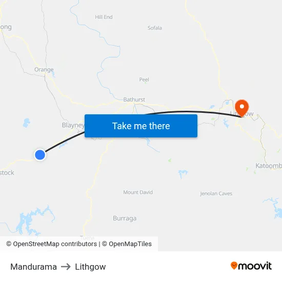 Mandurama to Lithgow map