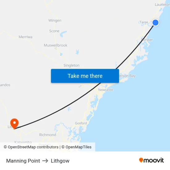Manning Point to Lithgow map