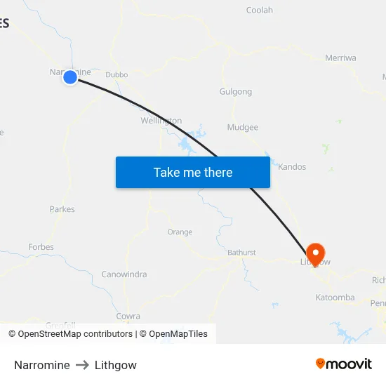Narromine to Lithgow map