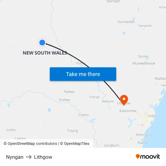 Nyngan to Lithgow map