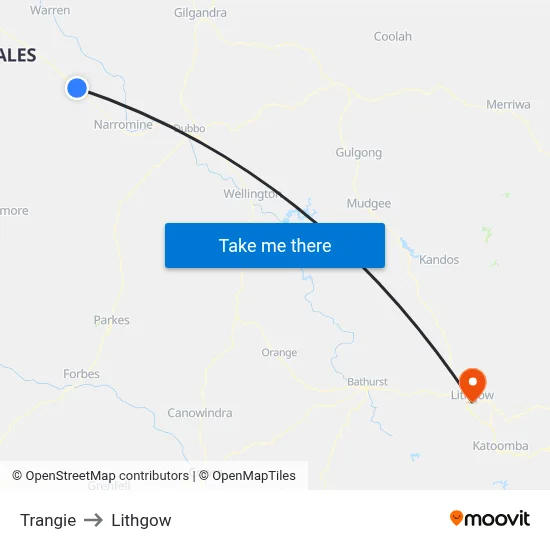 Trangie to Lithgow map