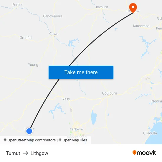 Tumut to Lithgow map