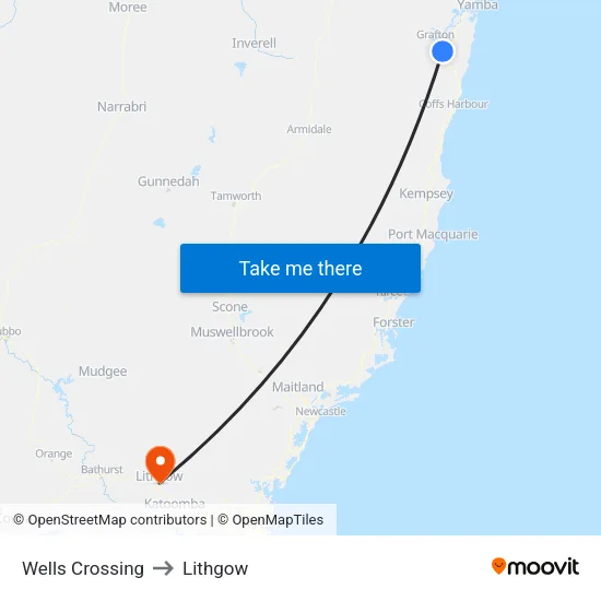 Wells Crossing to Lithgow map
