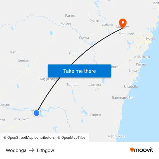 Wodonga to Lithgow map