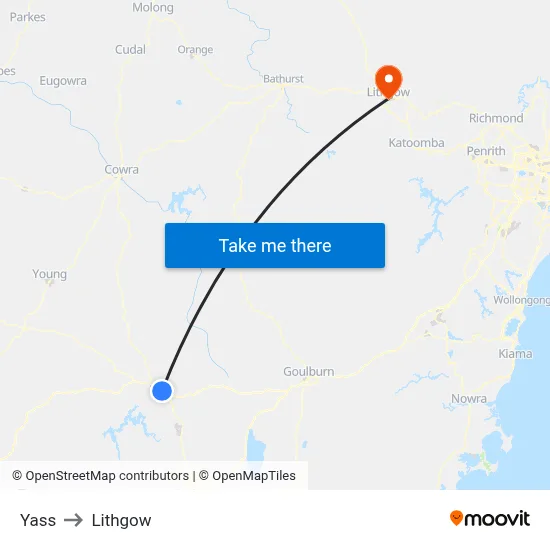 Yass to Lithgow map