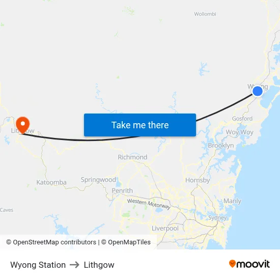 Wyong Station to Lithgow map