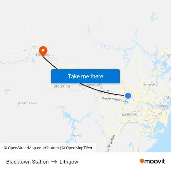 Blacktown Station to Lithgow map