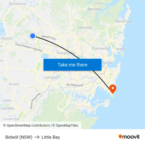 Bidwill (NSW) to Little Bay map