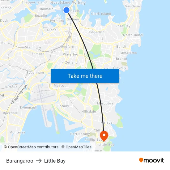 Barangaroo to Little Bay map