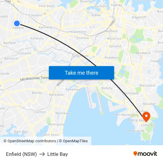 Enfield (NSW) to Little Bay map