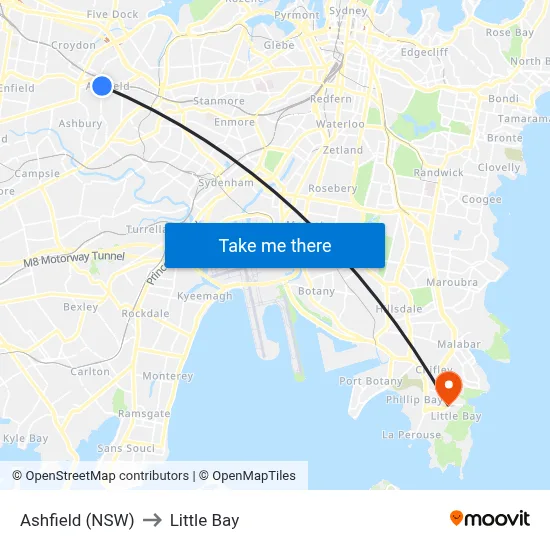 Ashfield (NSW) to Little Bay map