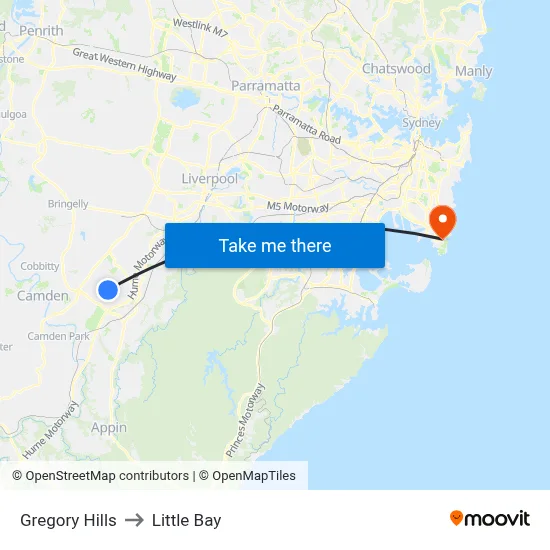 Gregory Hills to Little Bay map