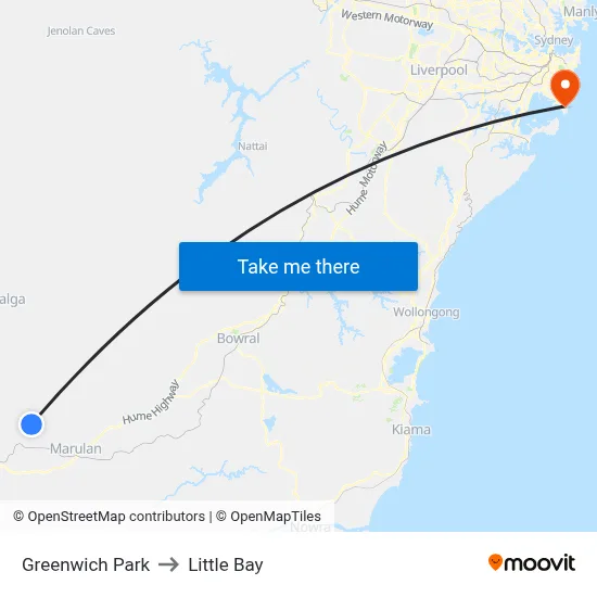 Greenwich Park to Little Bay map