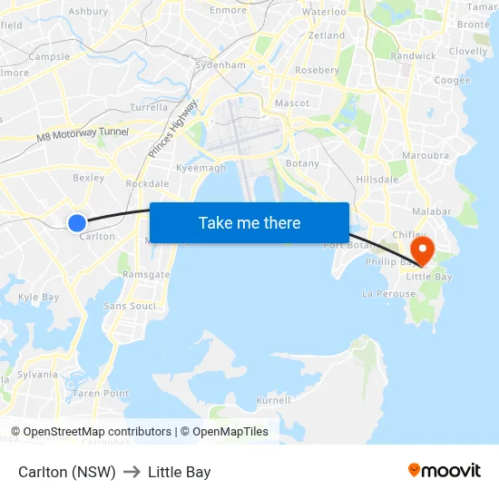 Carlton (NSW) to Little Bay map