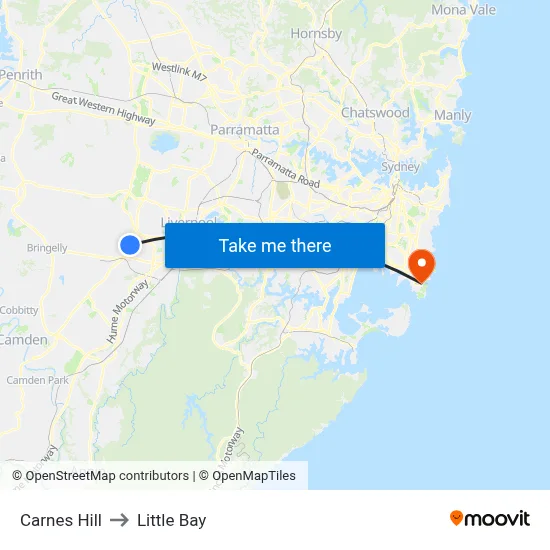 Carnes Hill to Little Bay map