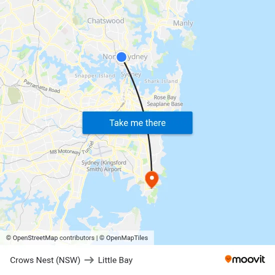 Crows Nest (NSW) to Little Bay map