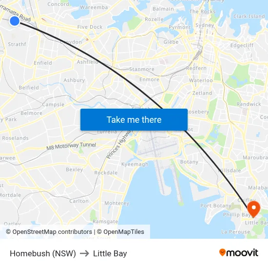 Homebush (NSW) to Little Bay map