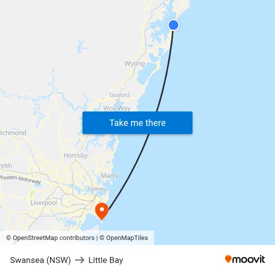 Swansea (NSW) to Little Bay map
