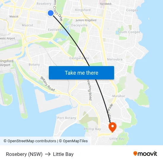 Rosebery (NSW) to Little Bay map