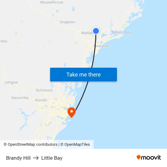 Brandy Hill to Little Bay map