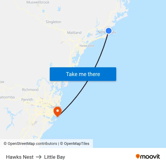 Hawks Nest to Little Bay map