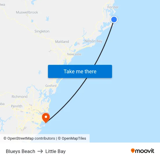 Blueys Beach to Little Bay map