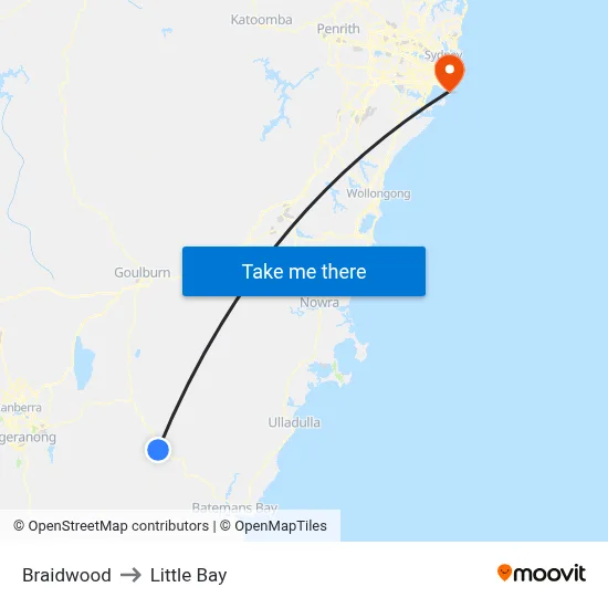 Braidwood to Little Bay map
