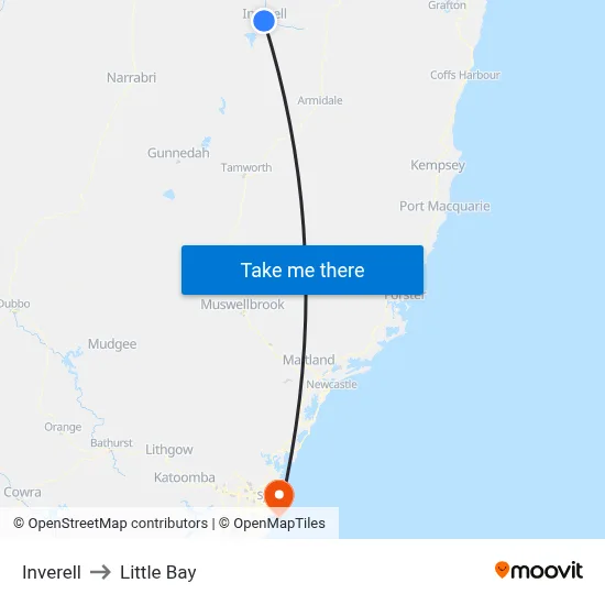 Inverell to Little Bay map