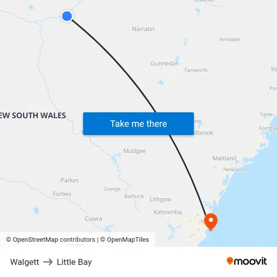 Walgett to Little Bay map