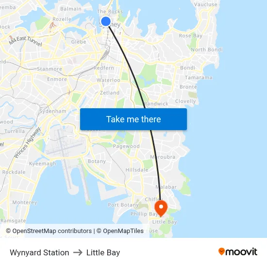 Wynyard Station to Little Bay map