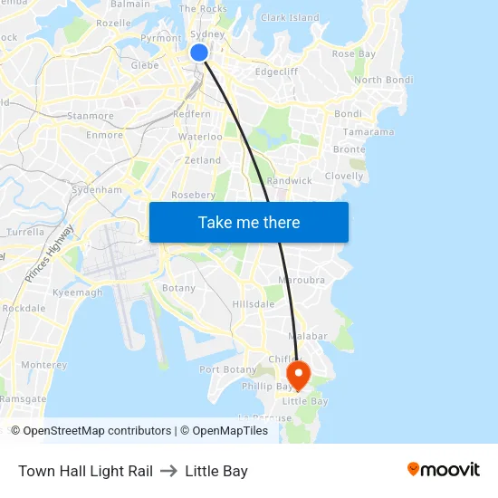 Town Hall Light Rail to Little Bay map