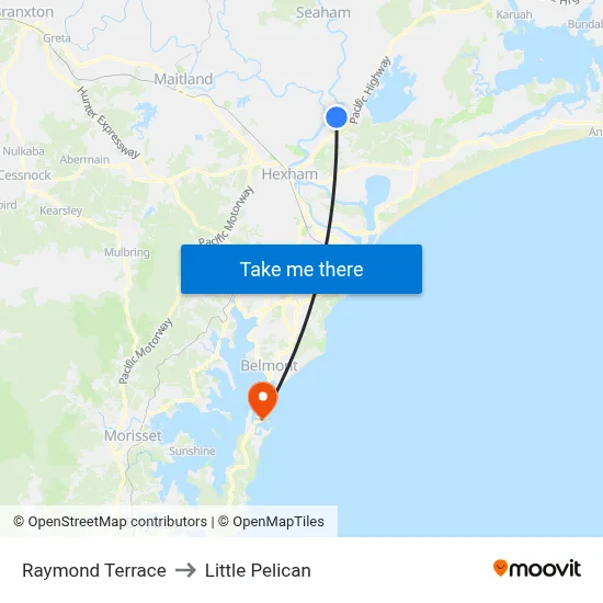 Raymond Terrace to Little Pelican map