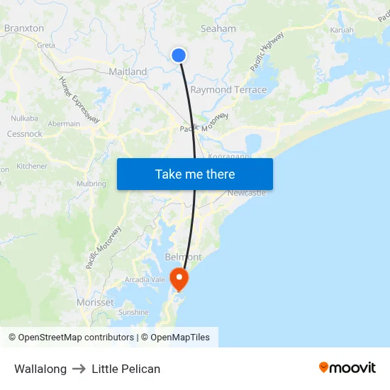 Wallalong to Little Pelican map