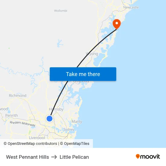 West Pennant Hills to Little Pelican map