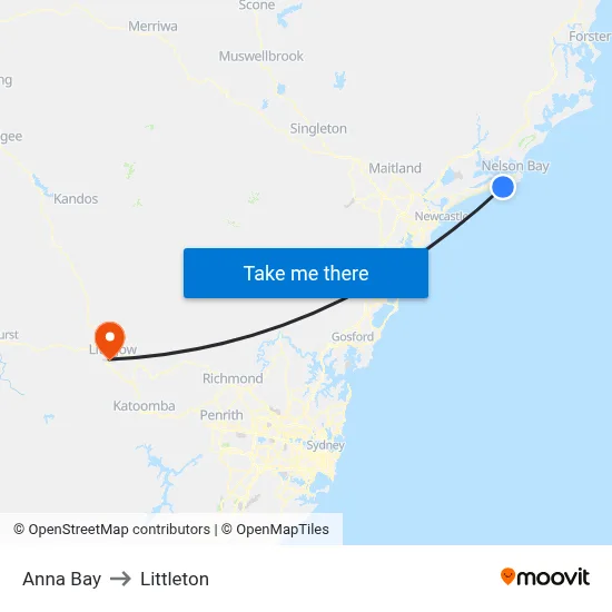 Anna Bay to Littleton map