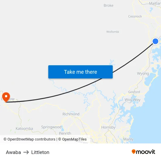 Awaba to Littleton map