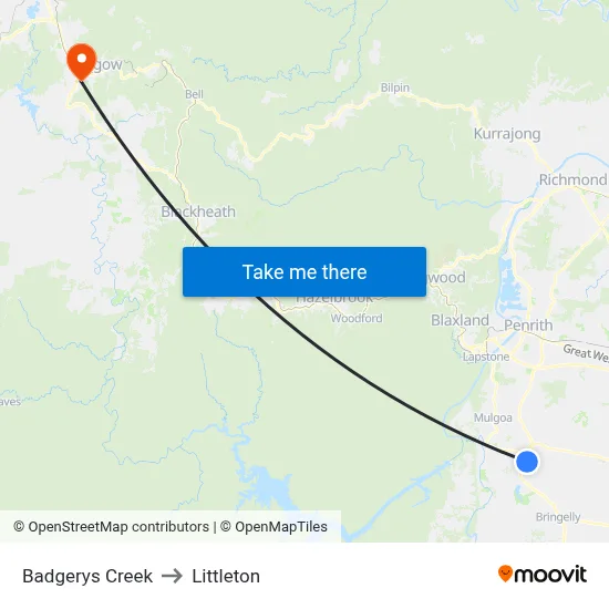 Badgerys Creek to Littleton map
