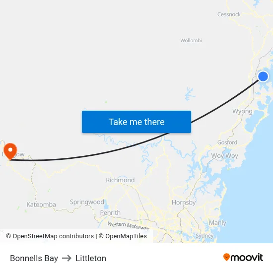 Bonnells Bay to Littleton map