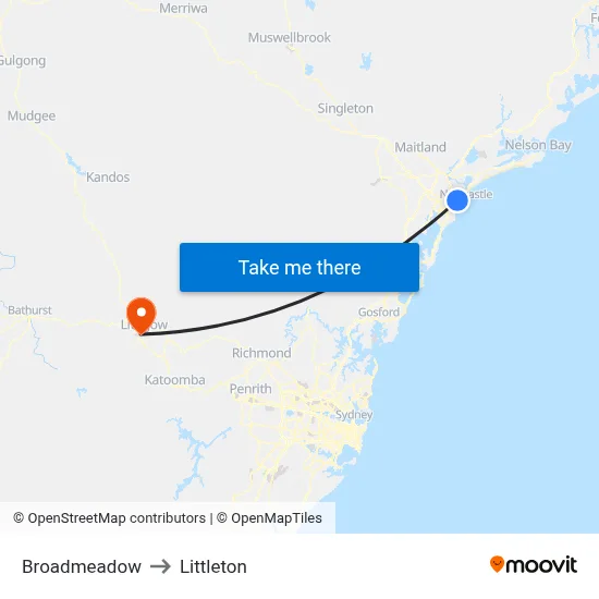 Broadmeadow to Littleton map