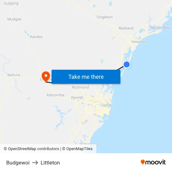 Budgewoi to Littleton map