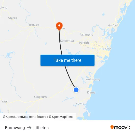 Burrawang to Littleton map