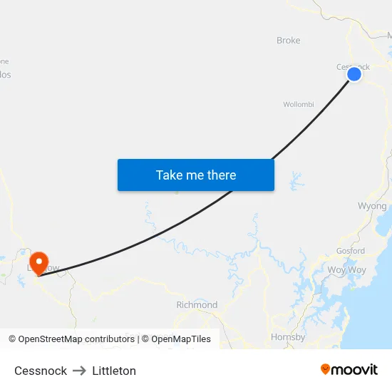 Cessnock to Littleton map