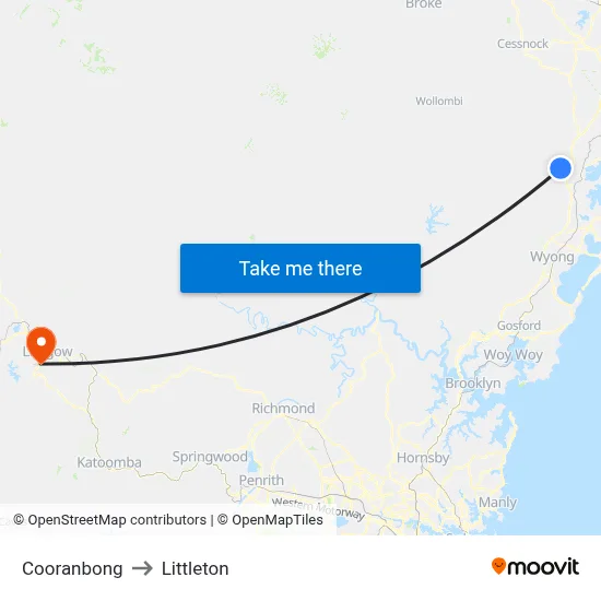 Cooranbong to Littleton map