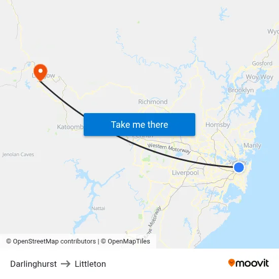 Darlinghurst to Littleton map