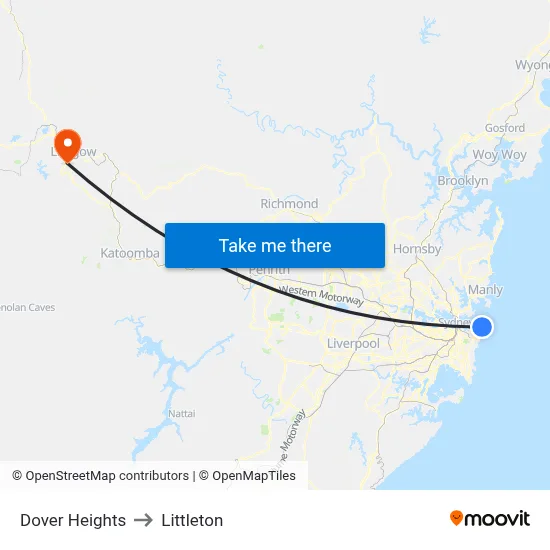 Dover Heights to Littleton map